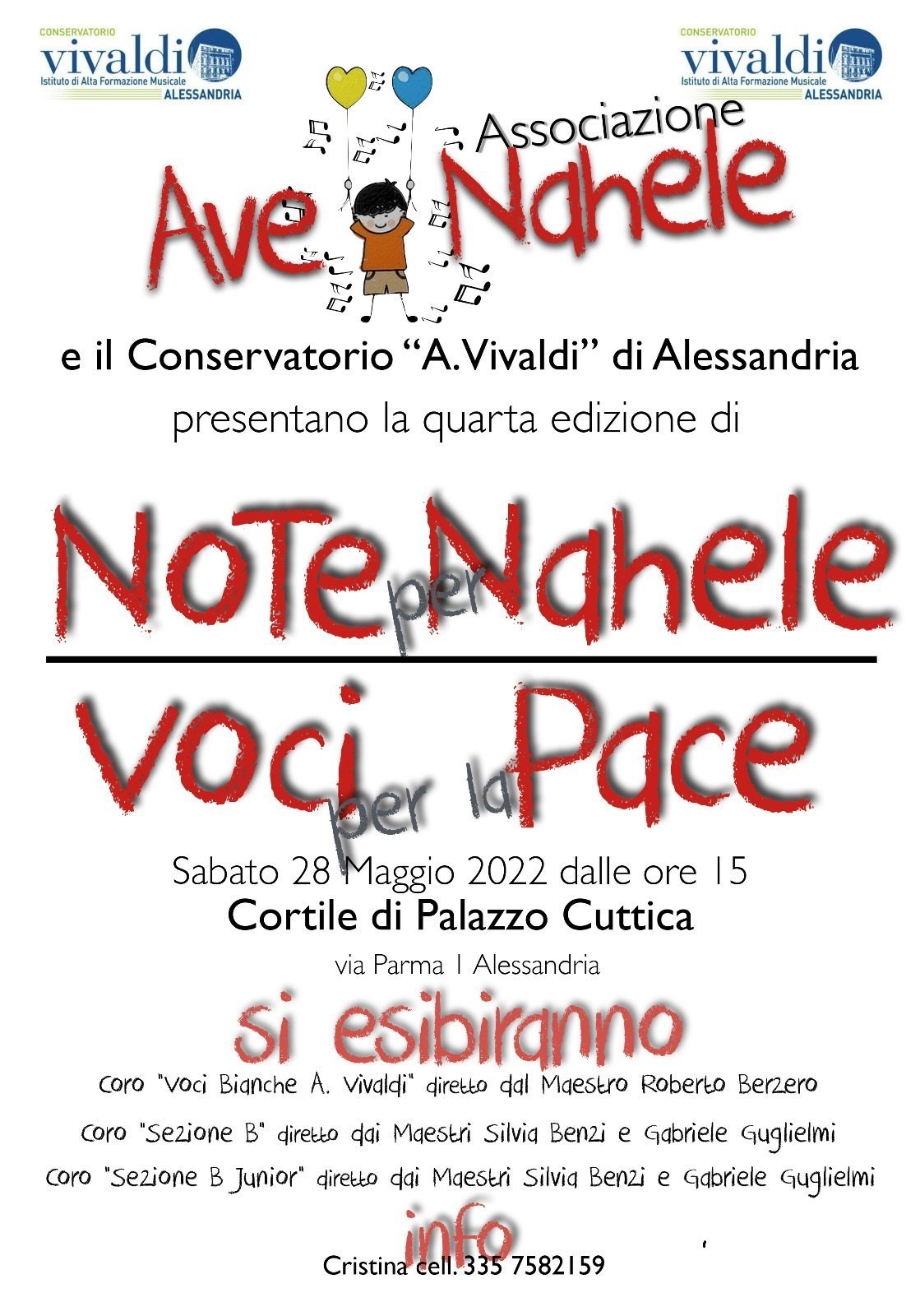 Il 28 maggio a Palazzo Cuttica “Note per Nahele, Voci per la Pace”