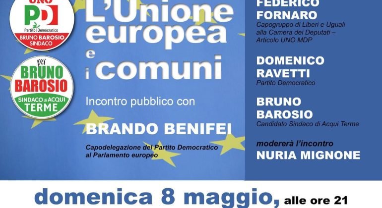 L’8 maggio ad Acqui il capodelegazione del Pd al Parlamento europeo Brando Benifei