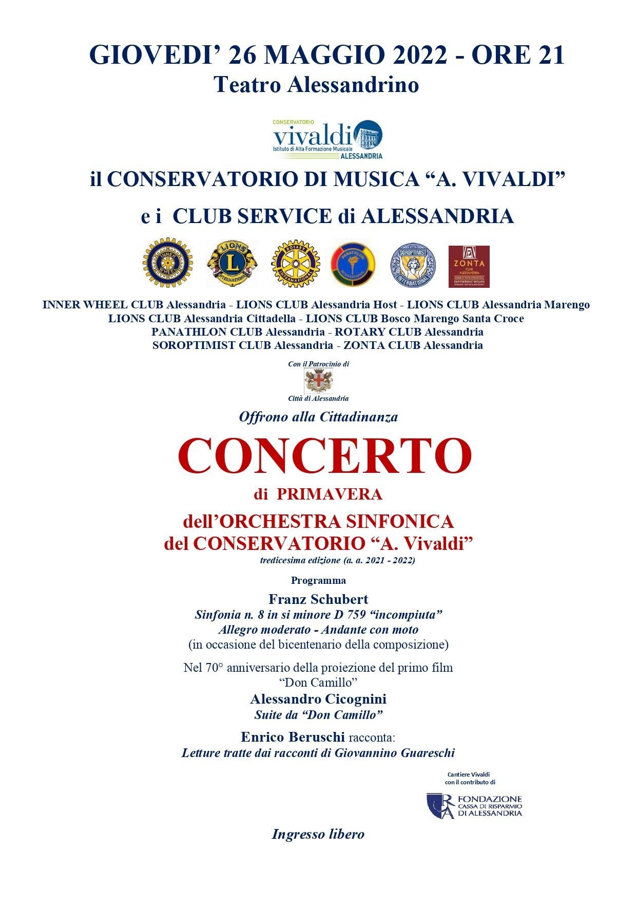 Il 26 maggio Concerto di Primavera dell’Orchestra Sinfonica del Conservatorio Vivaldi