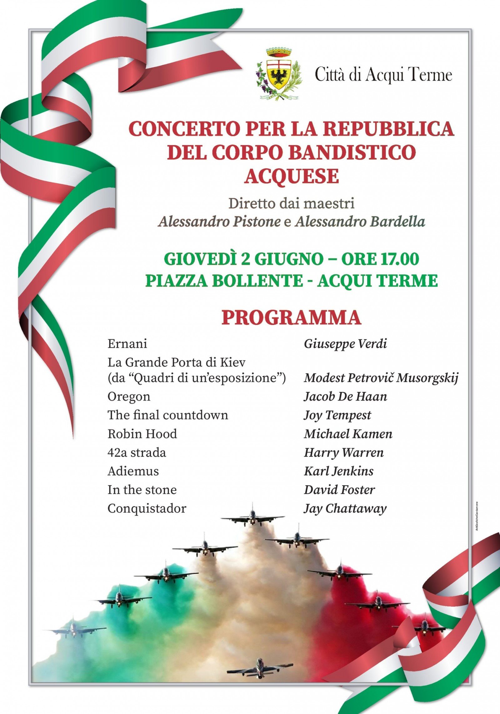 Il 2 giugno il concerto per la Repubblica del Corpo Bandistico Acquese ad Acqui Terme