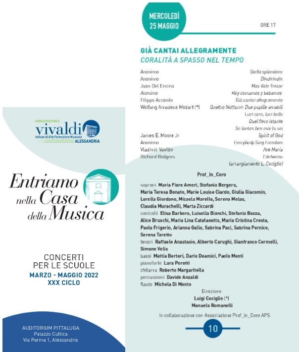 Il 25 maggio i Prof_in_Coro in concerto all’Auditorium Pittaluga di Alessandria