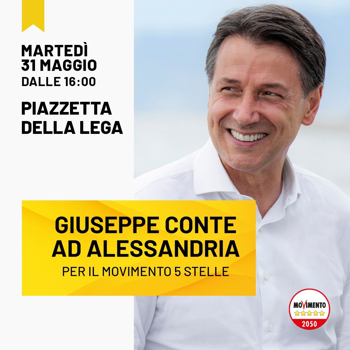 Elezioni: il 31 maggio il presidente M5S Giuseppe Conte ad Alessandria a sostegno di Abonante