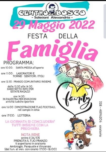 Il 29 maggio Festa della Famiglia al Centro Don Bosco di Alessandria
