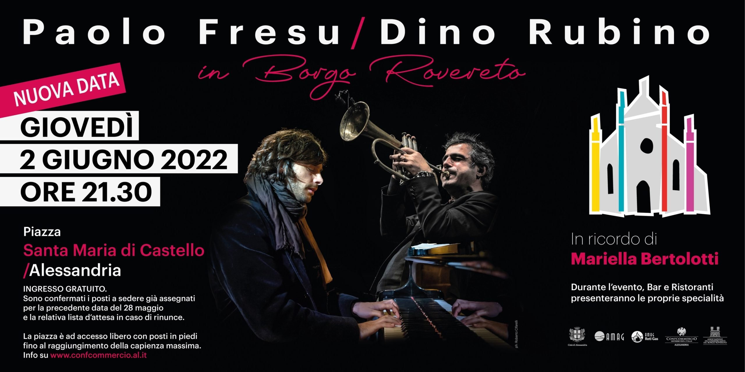 ANNULLATO il concerto jazz di Paolo Fresu & Dino Rubino del 2 giugno in piazza Santa Maria di Castello
