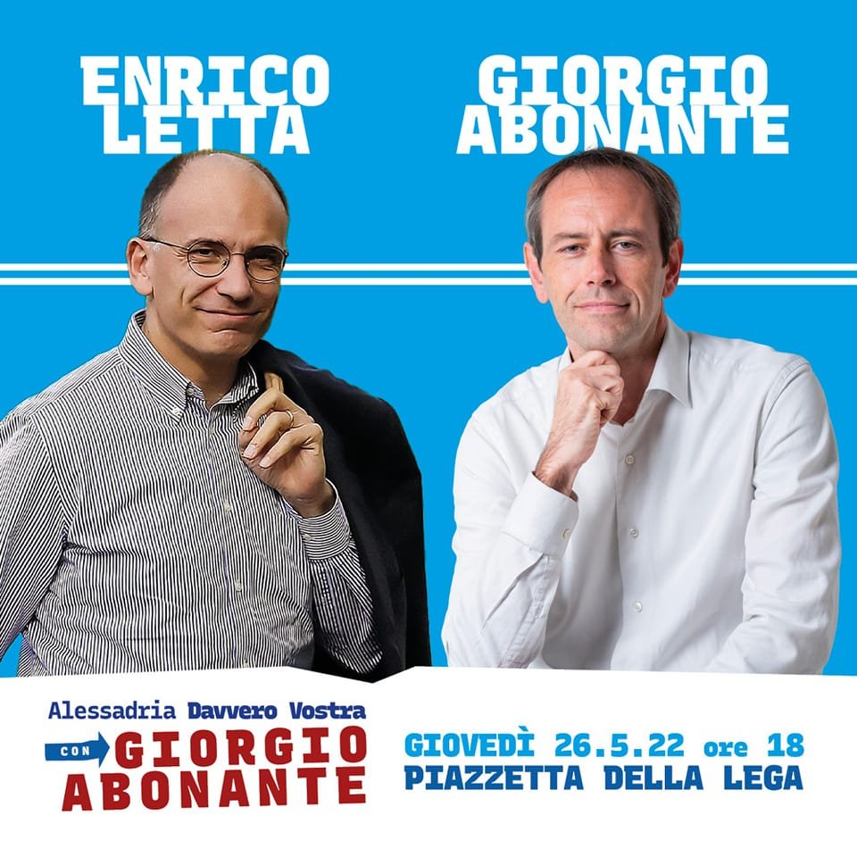 Elezioni: il segretario Pd Enrico Letta ad Alessandria per sostenere Giorgio Abonante