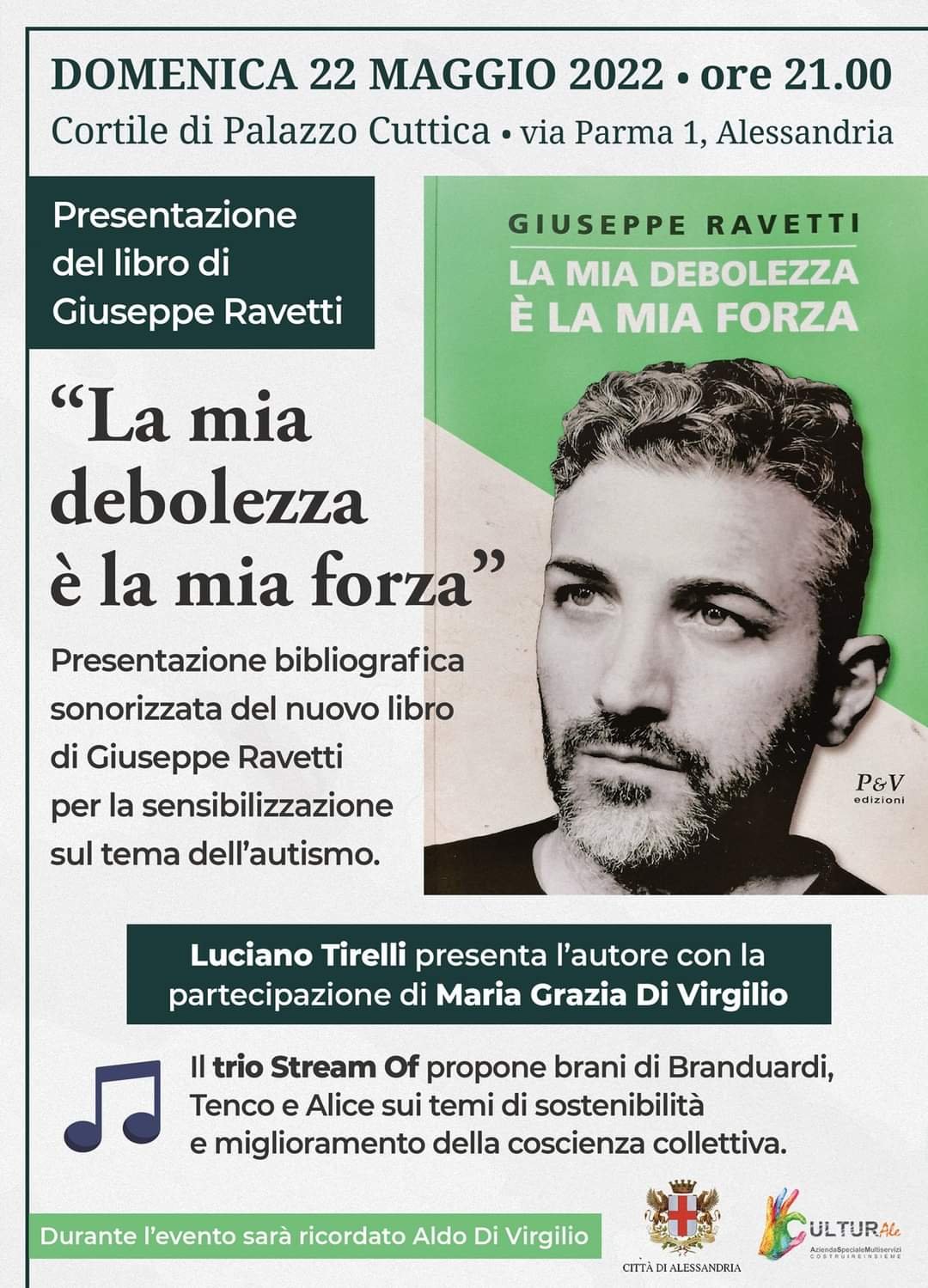 Il 22 maggio a Palazzo Cuttica Giuseppe Ravetti presenta “La mia debolezza è la mia forza”