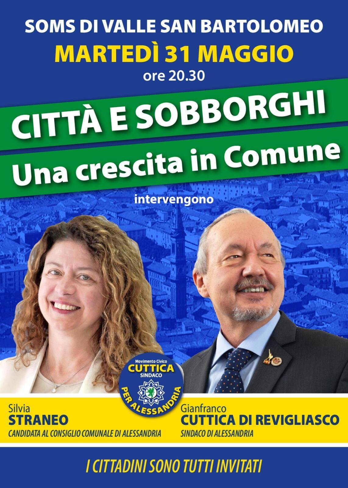 Elezioni: il 31 maggio incontro del movimento “Per Alessandria” a Valle S. Bartolomeo col sindaco Cuttica