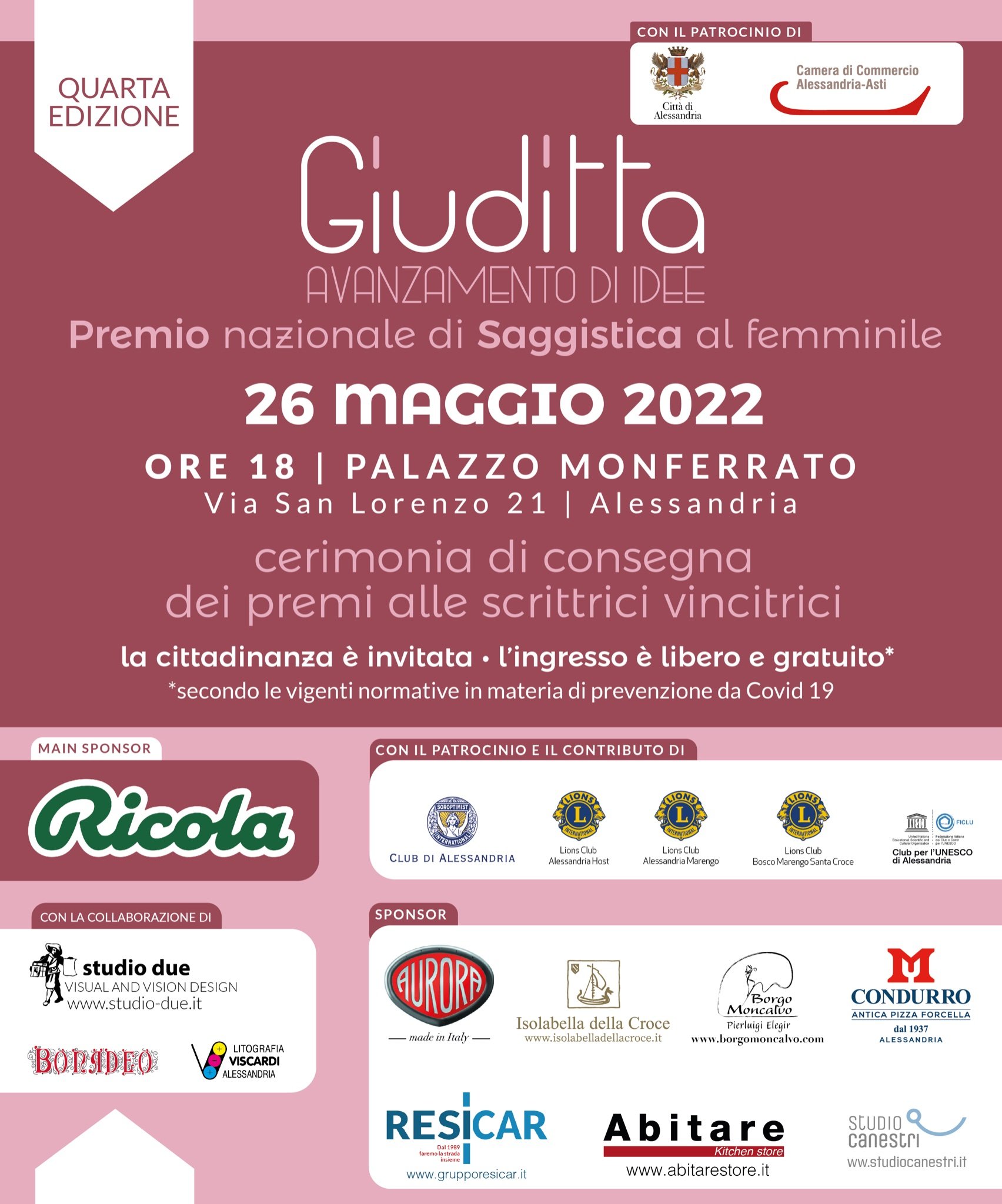 Il 26 maggio a Palazzo Monferrato il Premio nazionale di saggistica femminile Giuditta