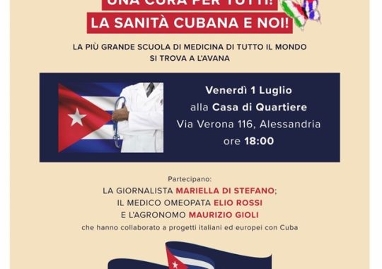Il 1° luglio l’incontro-dibattito “Una cura per tutti! La sanità cubana e noi!”