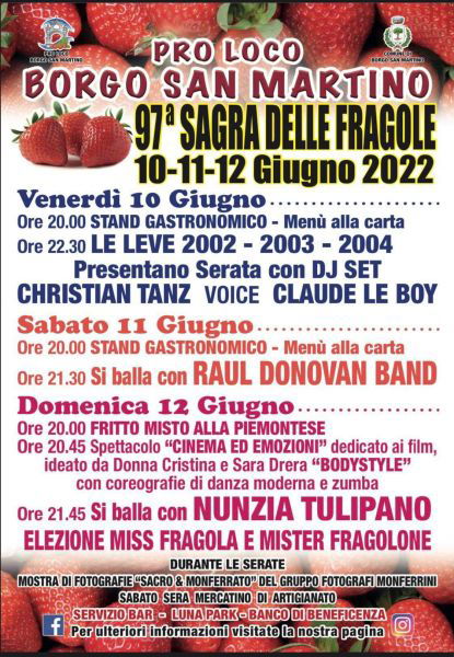 Dal 10 al 12 giugno “Sagra delle fragole” a Borgo San Martino