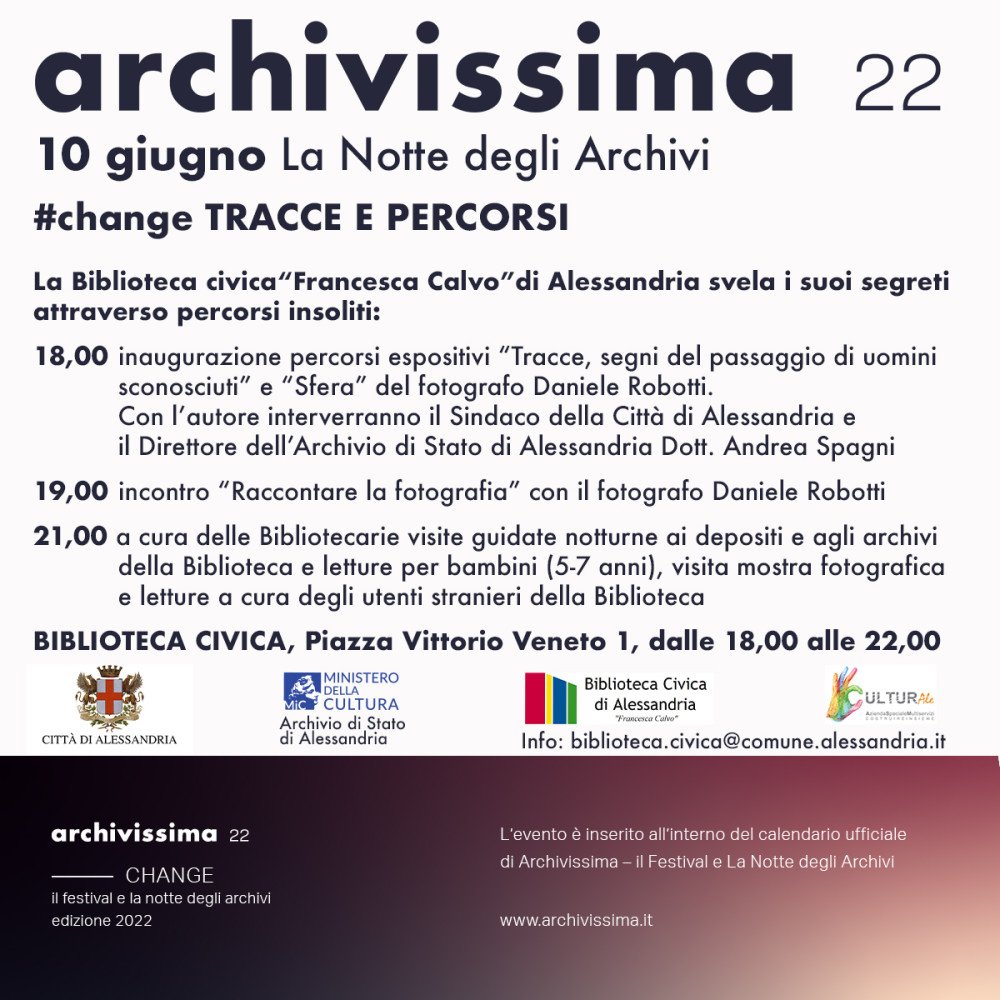 Il 10 giugno anche la Biblioteca di Alessandria partecipa ad Archivissima