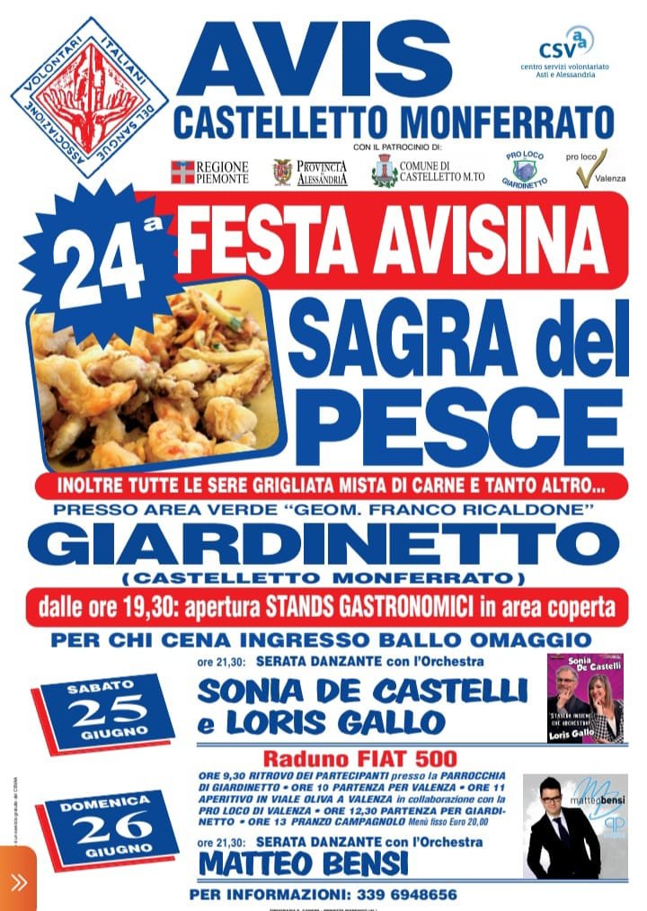 Il 25 e 26 giugno Sagra del Pesce a Castelletto Monferrato per la Festa Avisina