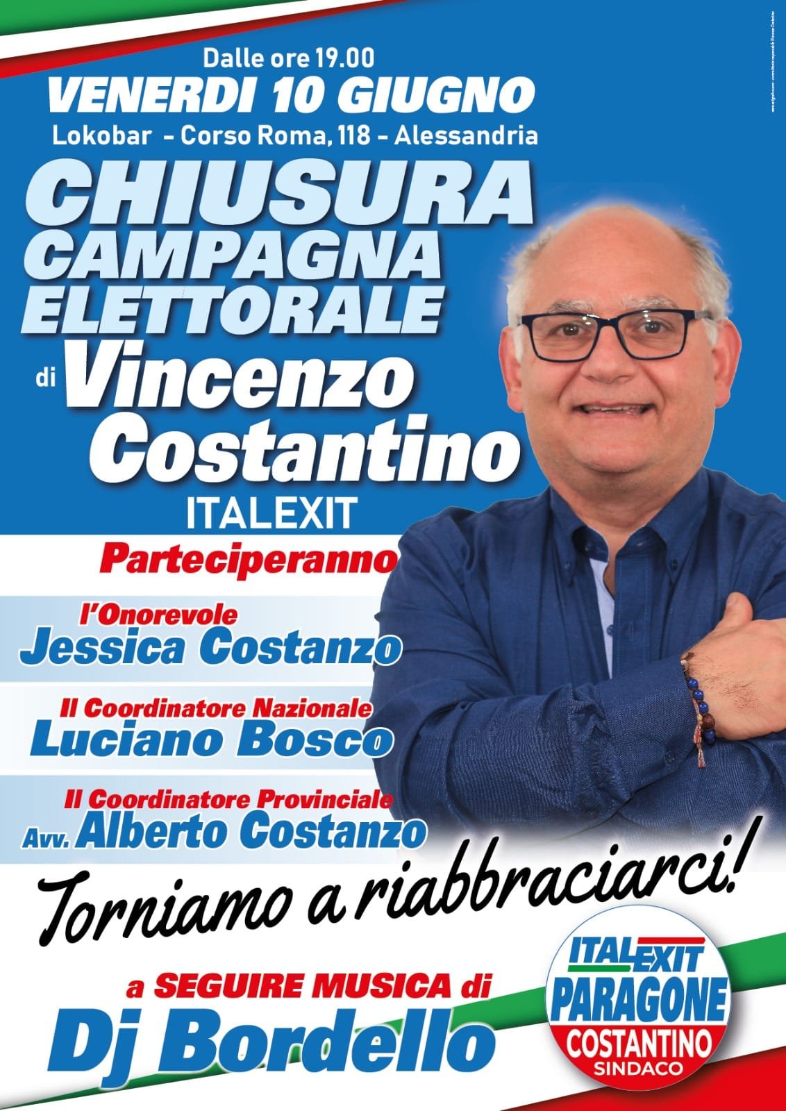 Elezioni Alessandria: il 10 giugno ultimo comizio di Vincenzo Costantino in corso Roma