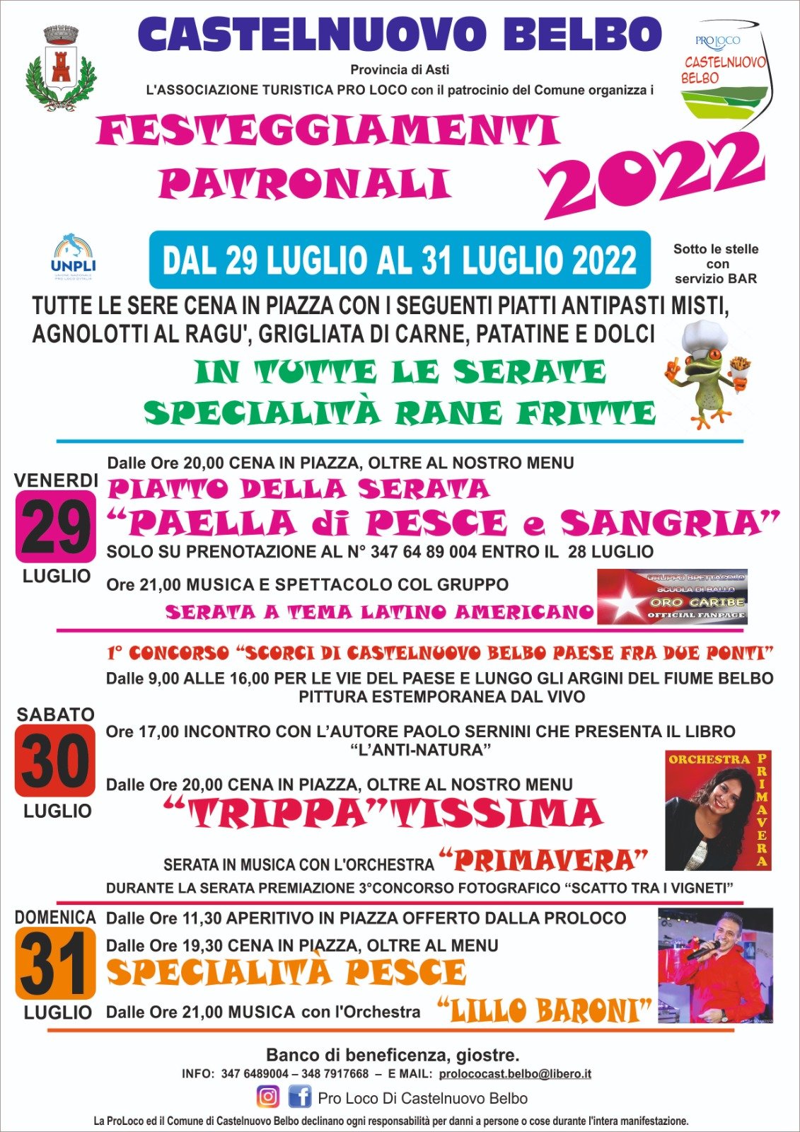 Dal 29 al 31 luglio tre giorni di divertimento con la Festa Patronale di Castelnuovo Belbo