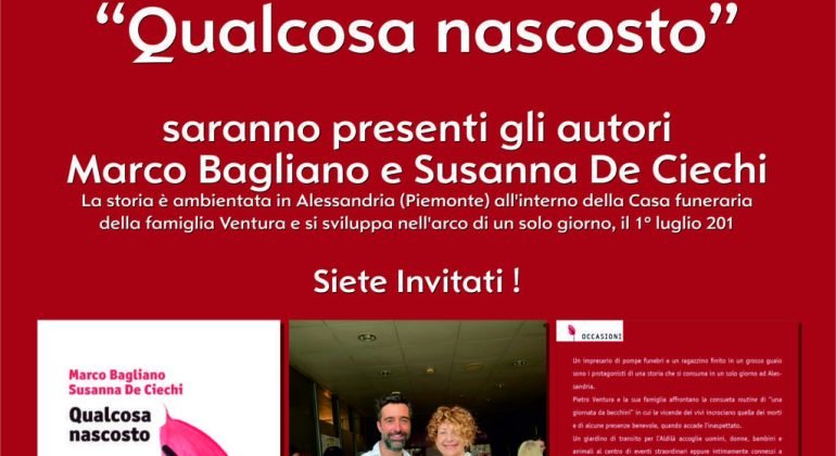 Venerdì 15 luglio Marco Bagliano e Susanna De Ciechi presentano il libro “Qualcosa di nascosto”