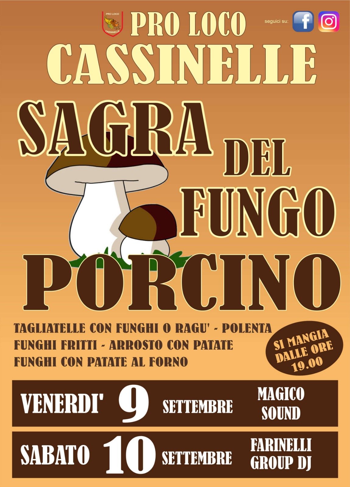 Il 9 e 10 settembre a Cassinelle la Sagra del Fungo Porcino
