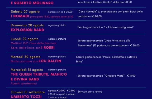 Umberto Tozzi, Eiffel 65, Nomadi e Lou Dalfin al Festival Contro 2022