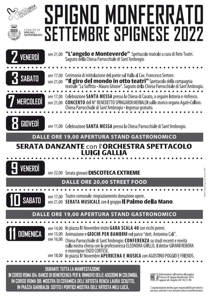 Dal 2 all’11 settembre spettacoli, concerti e serate danzanti a Spigno Monferrato