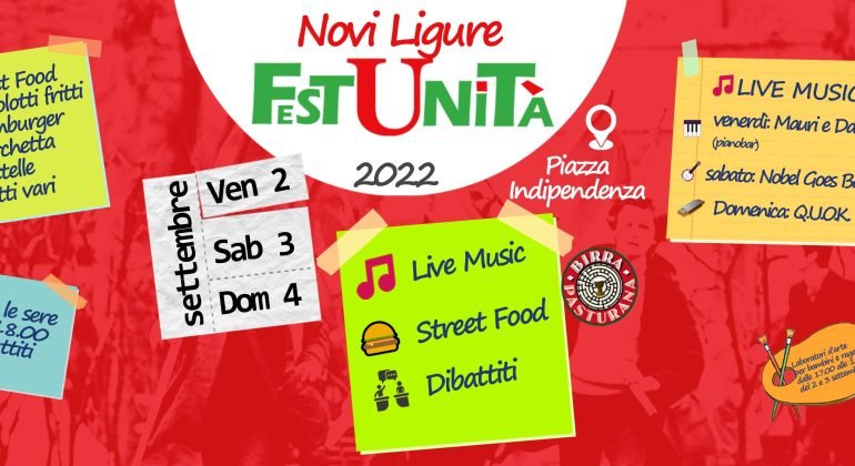 Dal 2 al 4 settembre la Festa dell’Unità a Novi Ligure