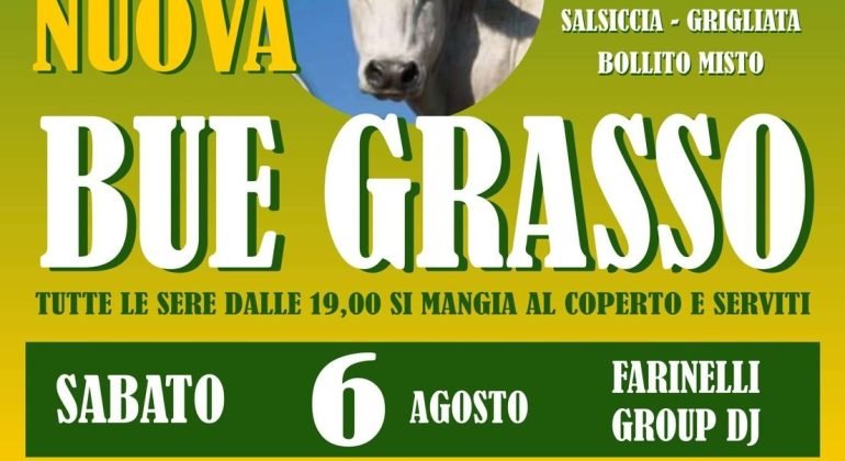 Dal 6 all’8 agosto a Cassinelle si mangia con la Fiera Nuova del Bue Grasso