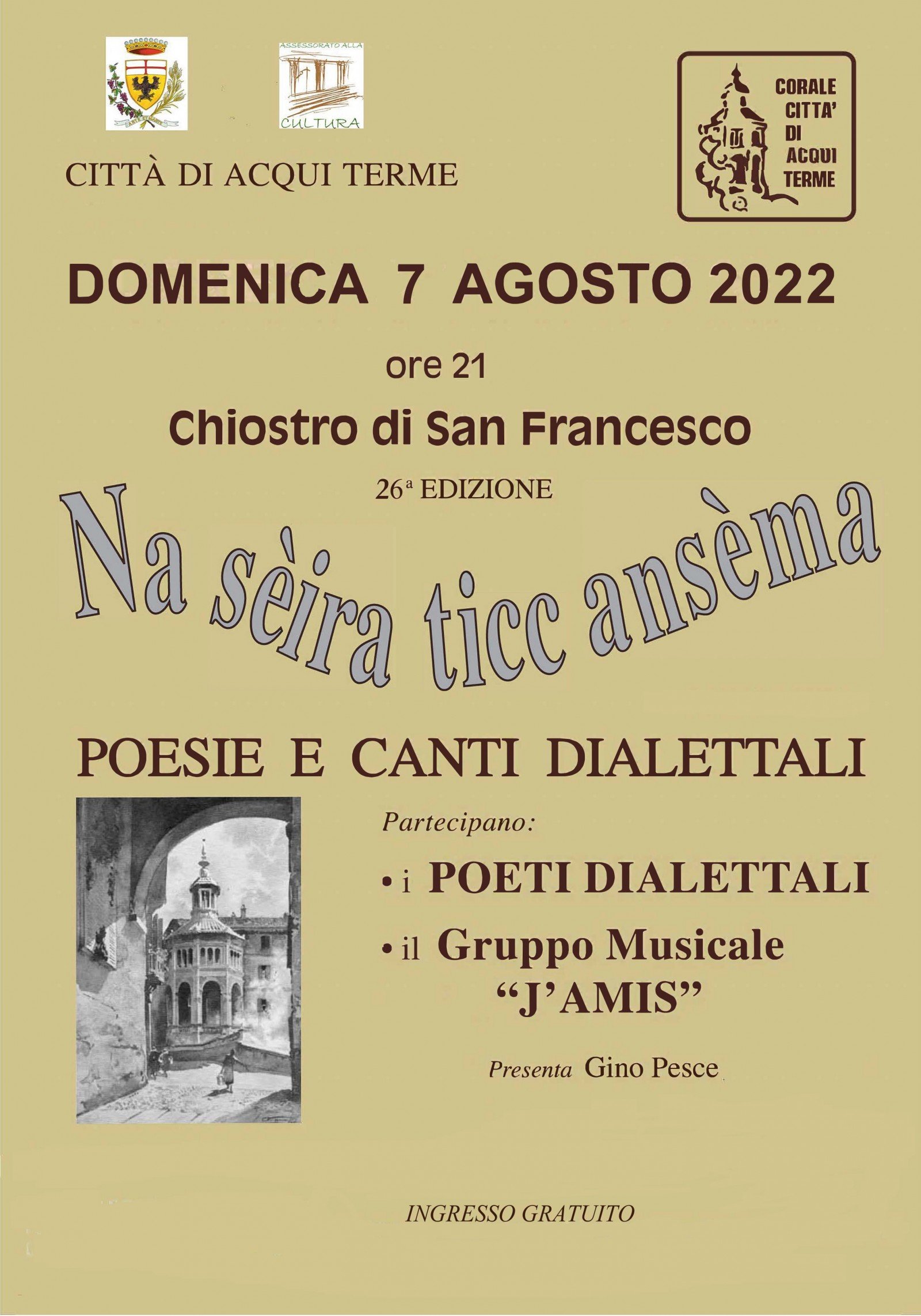Domenica 7 agosto ad Acqui Terme poesie e canti dialettali con “Na sèira ticc ansèma”