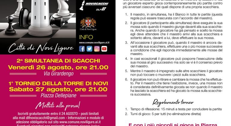 Il 26 e il 27 agosto a Novi Ligure due giorni per gli appassionati di scacchi