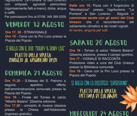 Il 10 agosto pizza e camminata serale a Vignale Monferrato