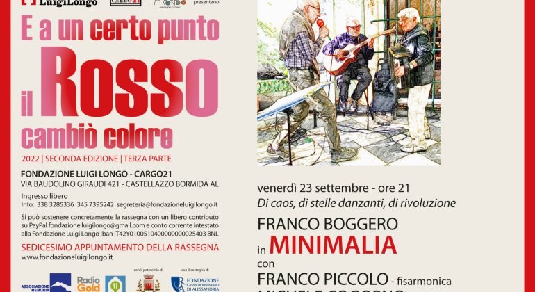 Il 23 settembre alla Fondazione Longo “Minimalia”, la conferenza-spettacolo di Franco Boggero
