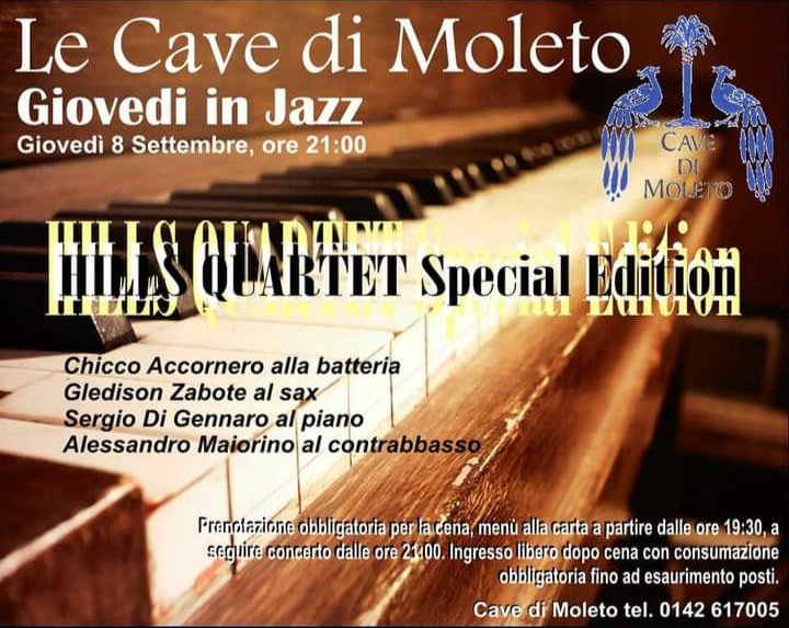 Giovedì 8 settembre a Moleto “Hills Quartet” per i “giovedì in jazz”
