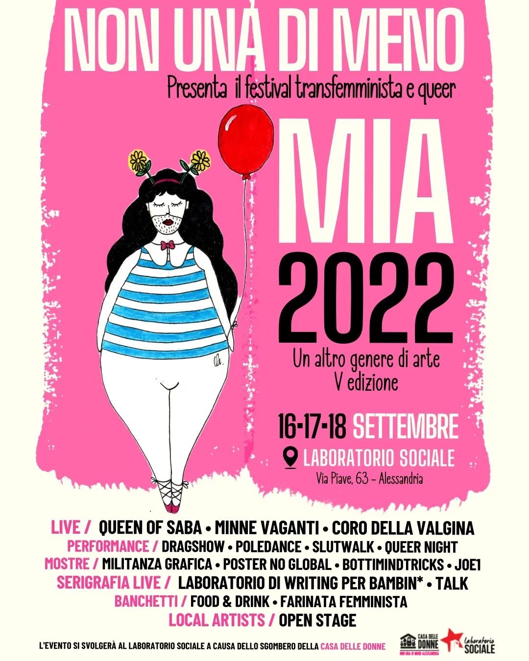 Dal 16 al 18 settembre ad Alessandria Non Una di Meno organizza il Festival Mia 2022