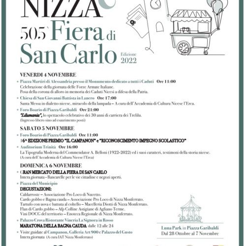 Domenica 6 novembre a Nizza Monferrato torna la tradizionale Fiera di San Carlo