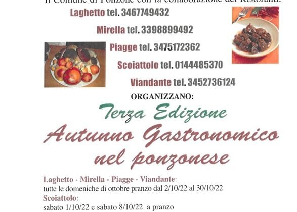 A Ponzone per tutto il mese di ottobre gli speciali menù dell’Autunno Gastronomico