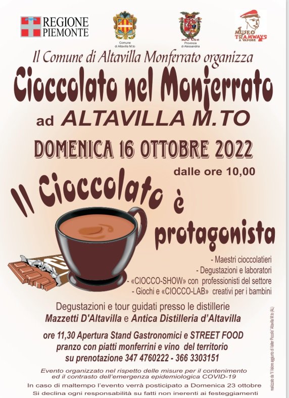 Domenica 16 ottobre Cioccolato nel Monferrato ad Altavilla