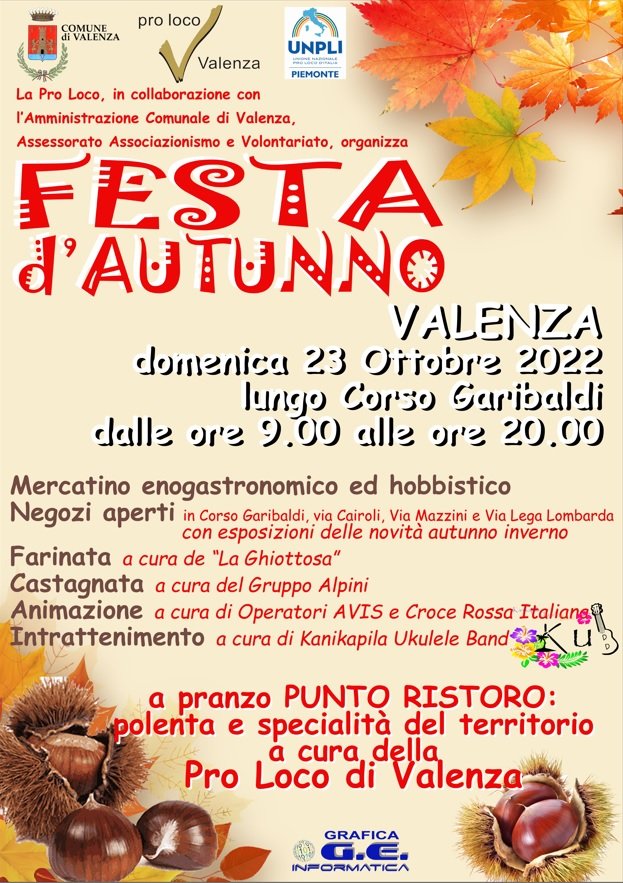 Domenica 23 ottobre la “Festa d’Autunno” a Valenza