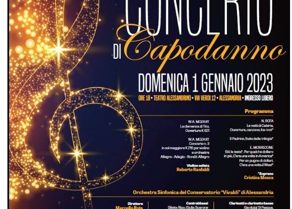 Domenica 1° gennaio Concerto di Capodanno con l’Orchestra Sinfonica del Conservatorio di Alessandria