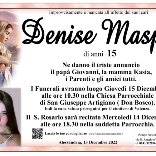 Incidente di Cantalupo: giovedì l’addio a Denise Maspi. Ad Alessandria sarà lutto cittadino