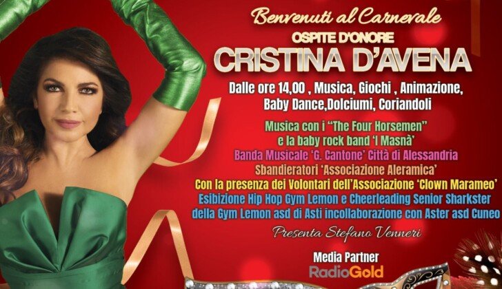 Il 5 marzo la grande festa di Carnevale ad Alessandria con Cristina D’Avena
