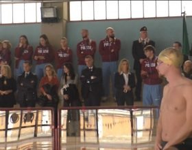 Anche i campioni della Fiamme Oro Valentina Vezzali e Alessandro Miressi al taglio del nastro alla piscina della Scuola di Polizia