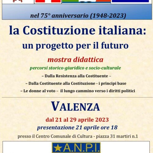 A Valenza inaugura il 21 aprile la mostra dedicata alla costituzione