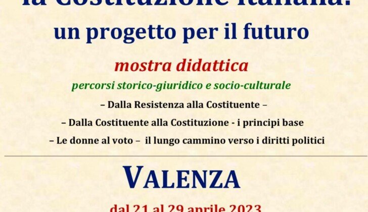 A Valenza inaugura il 21 aprile la mostra dedicata alla costituzione