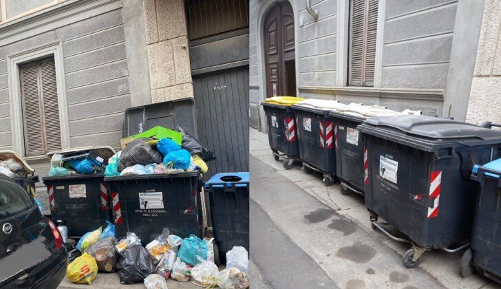 Bidoni strapieni di rifiuti in via Plana: l’intervento di Amag Ambiente dopo la segnalazione di un cittadino