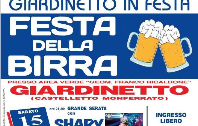 Il 15 e 16 luglio la Festa della birra a Giardinetto con Shary Band e Farinelli Group