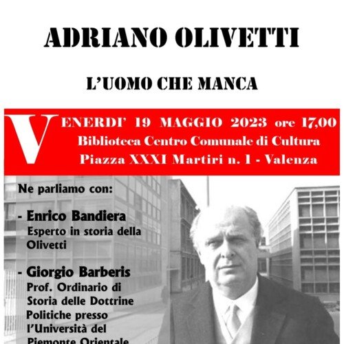 Il 19 maggio a Valenza un incontro dedicato alla figura di Adriano Olivetti
