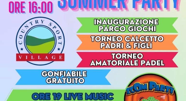 Domenica 4 giugno “Summer Party” al Country Sport Village di Mirabello Monferrato