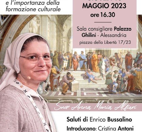 “La scuola è libertà”: il 18 maggio a Palazzo Ghilini incontro con Suor Anna Monia Alfieri