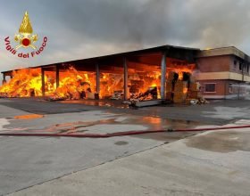 Grande incendio in un deposito di legname a Villanterio: Vigili del Fuoco ancora sul posto
