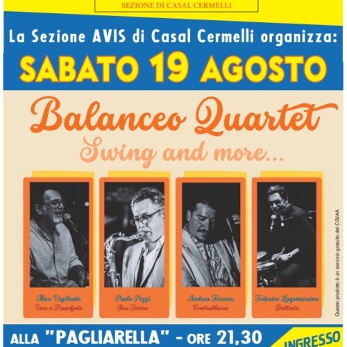 Ritmi swing, e non solo, il 19 agosto a Casal Cermelli con il “Balaceo Quartet”