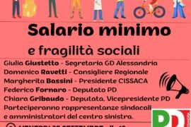 Salario minimo e fragilità sociali: venerdì ad Alessandria l’incontro promosso dal Pd