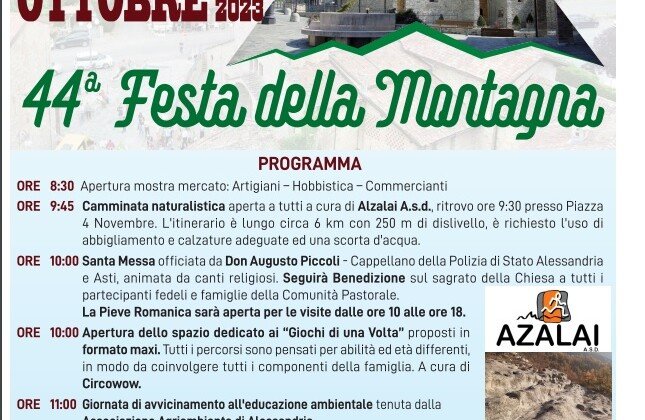 Domenica 1° ottobre torna la Festa della Montagna a Fabbrica Curone