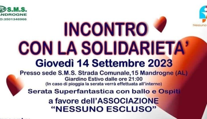 A Mandrogne il 14 settembre musica protagonista dell'”Incontro con la solidarietà”